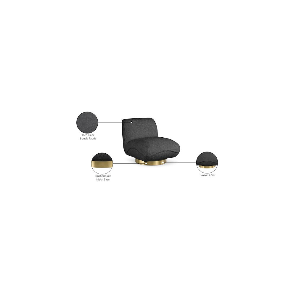 Geneva Black Boucle Fabric Swivel Accent Chair
