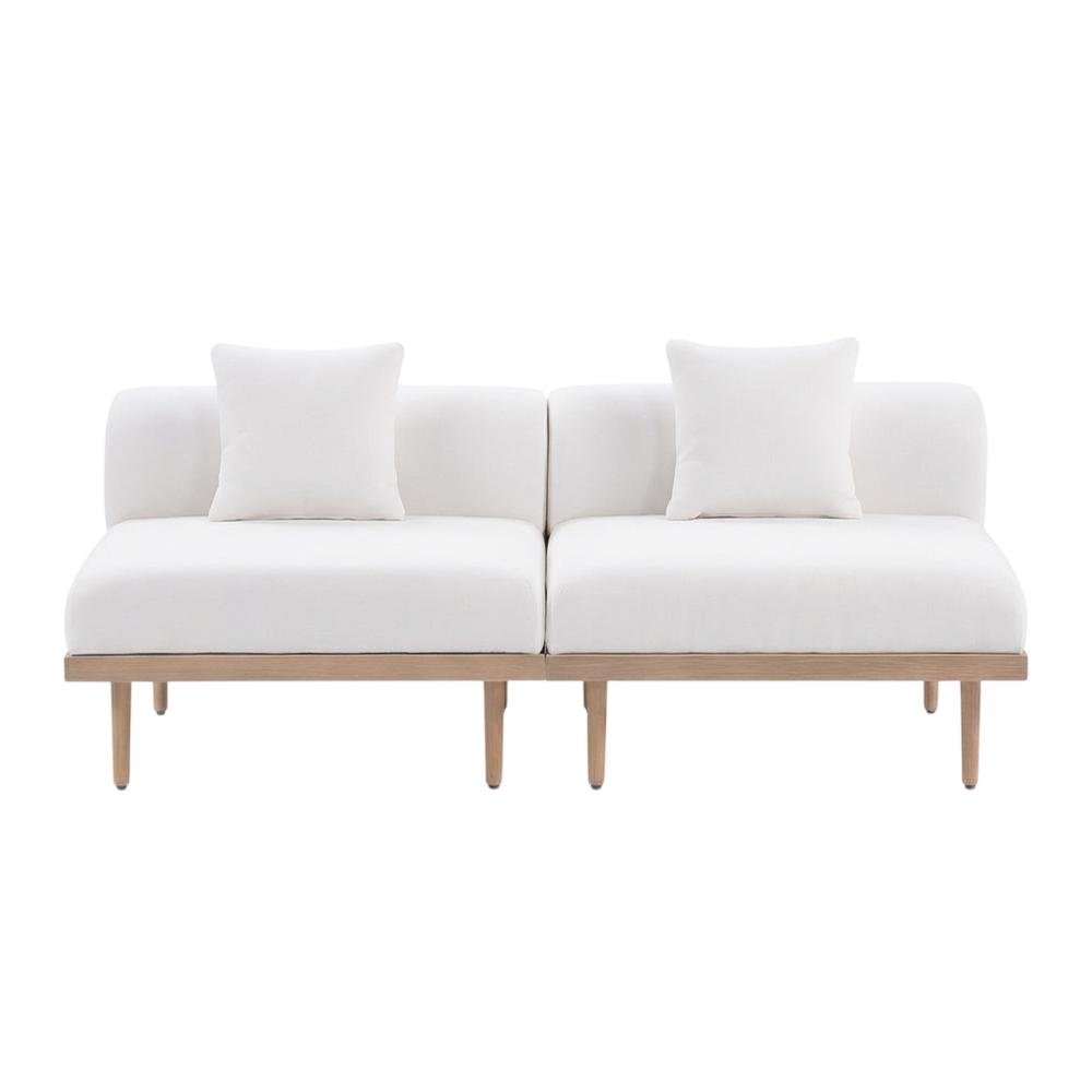 Cream Fabric Outdoor Modular Loveseat with Cushioned Back