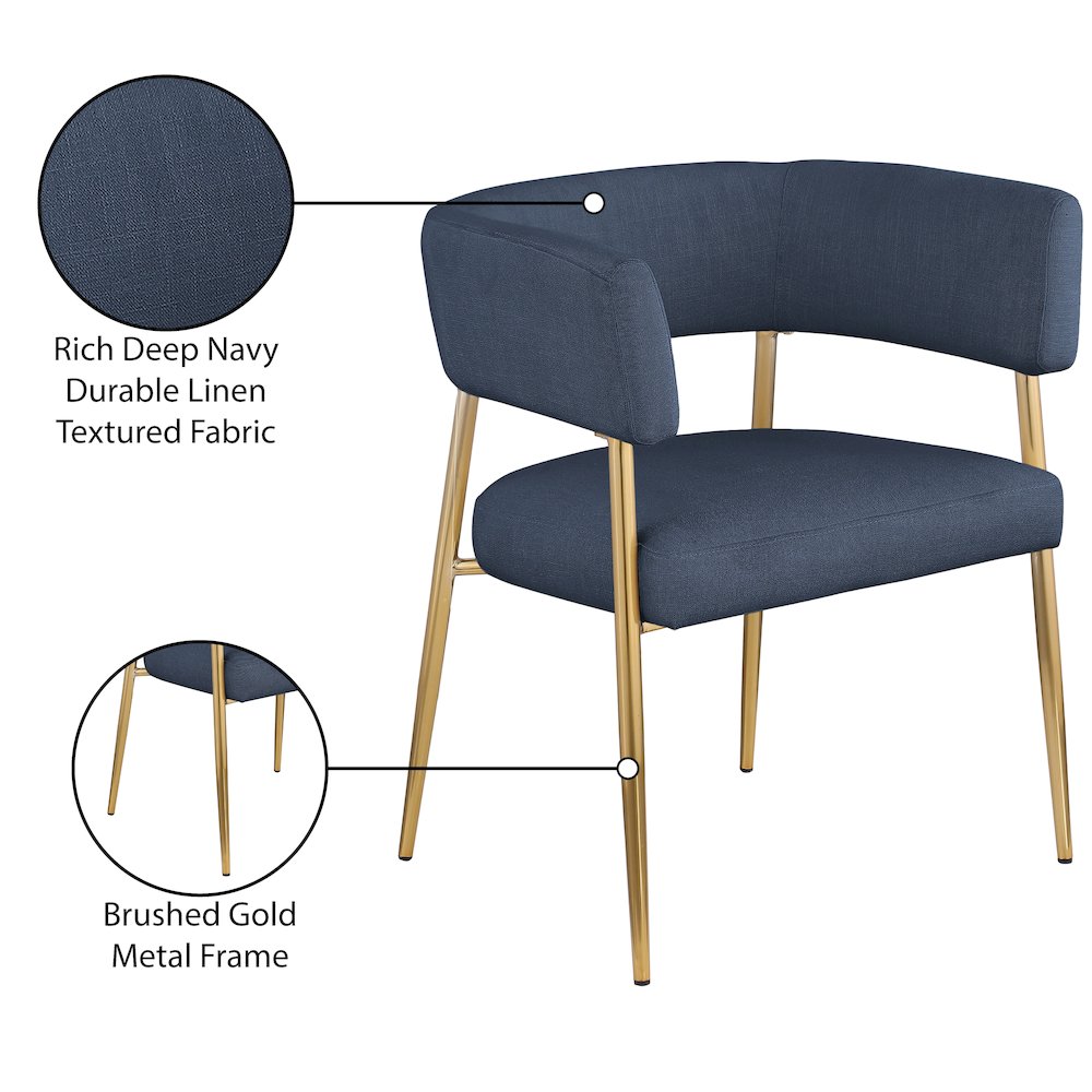 Creston Deep Navy Durable Linen Textured Fabric Dining Chair