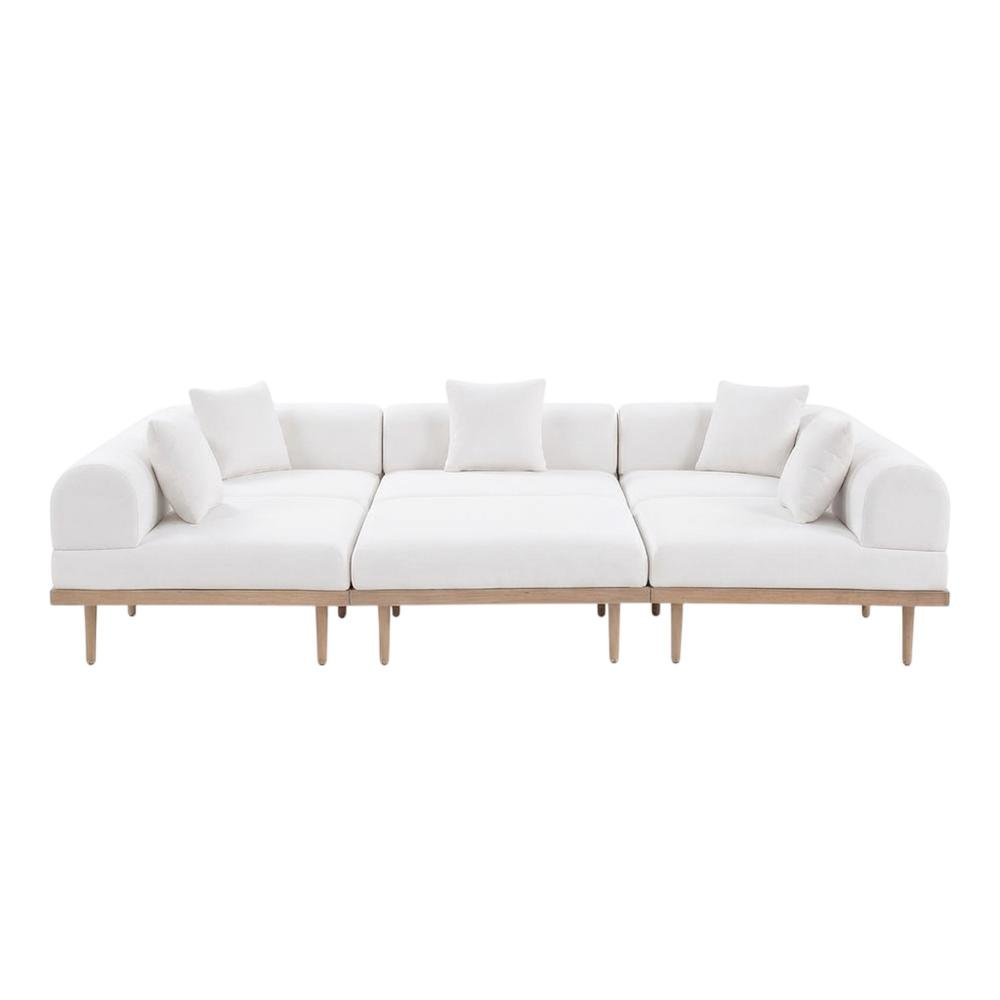 Cream Fabric Outdoor Modular Sectional Sofa with Cushions and Contemporary Style