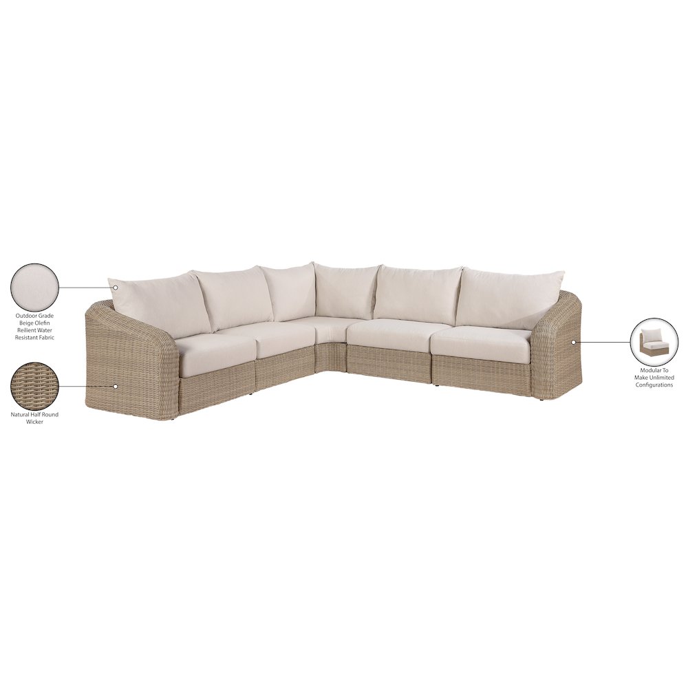 Seacrest 123.25" Beige Olefin And Wicker 5pc. Outdoor Patio Modular Sectional
