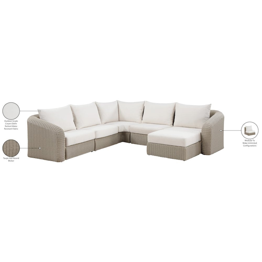 Seacrest 123.25" Cream Olefin And Wicker 6pc. Outdoor Patio Modular Sectional