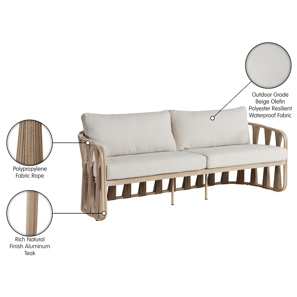 San Pietro 90.5" Beige Waterproof Fabric Outdoor Sofa
