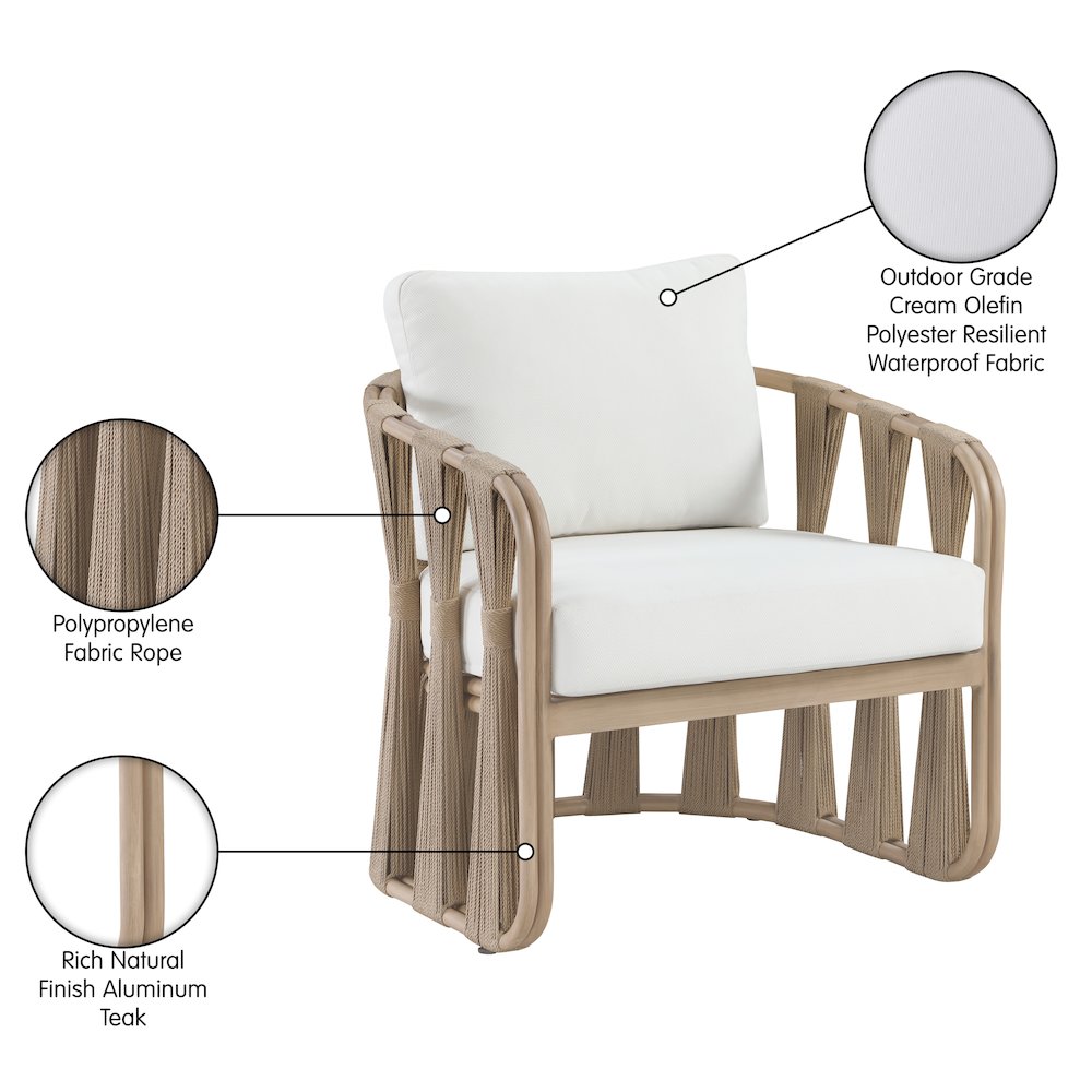San Pietro Cream Resilient Waterproof Fabric Upholstered Outdoor Patio Chair