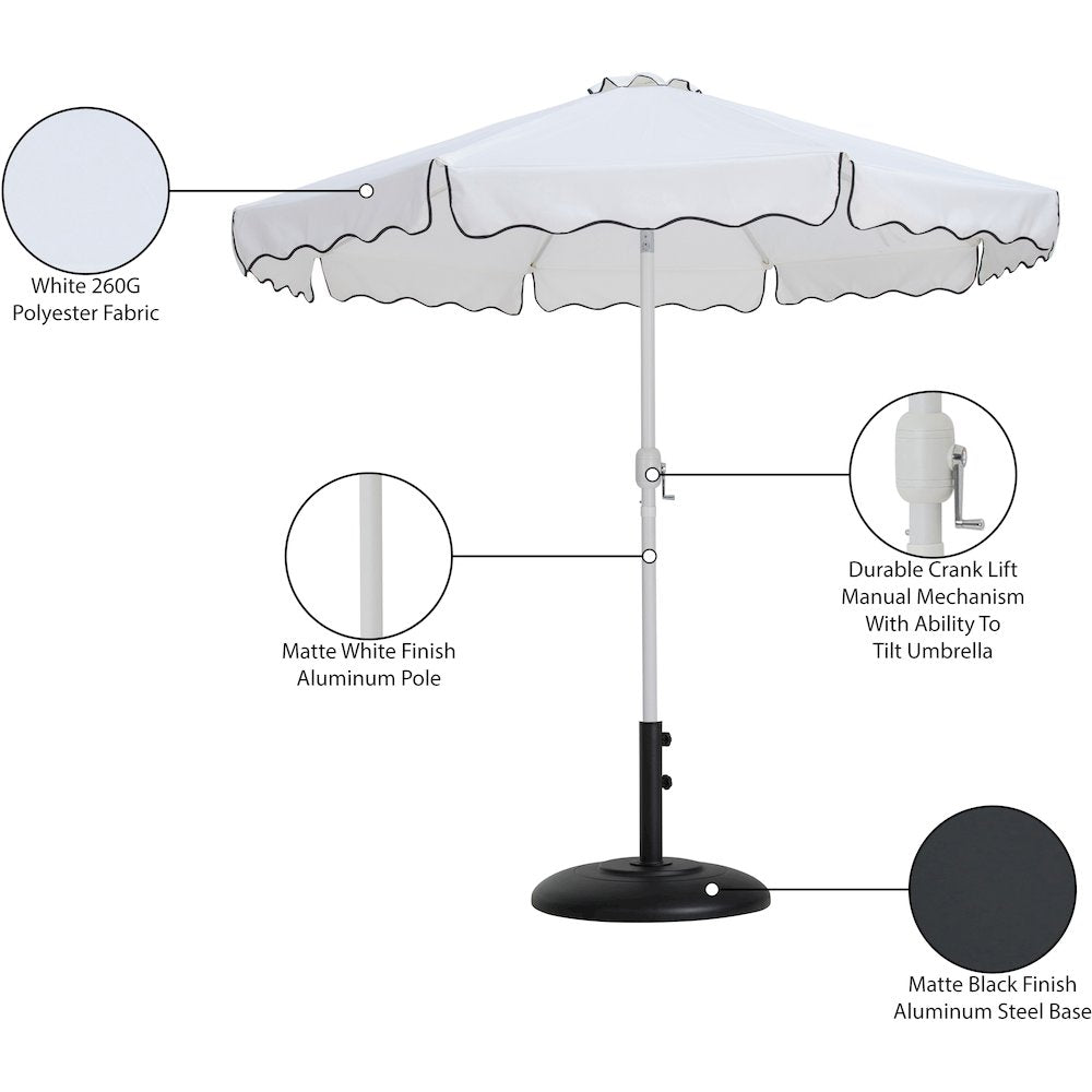 Amalfi White With Black Piping / Matte Black Metal Patio Umbrella with Base Sets