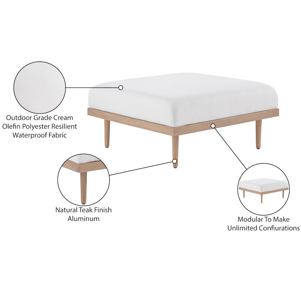 Laguna Cream Resilient Water Resistant Fabric Upholstered Outdoor Patio Ottoman