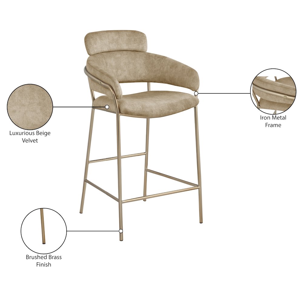Yara Beige Velvet Counter Stool