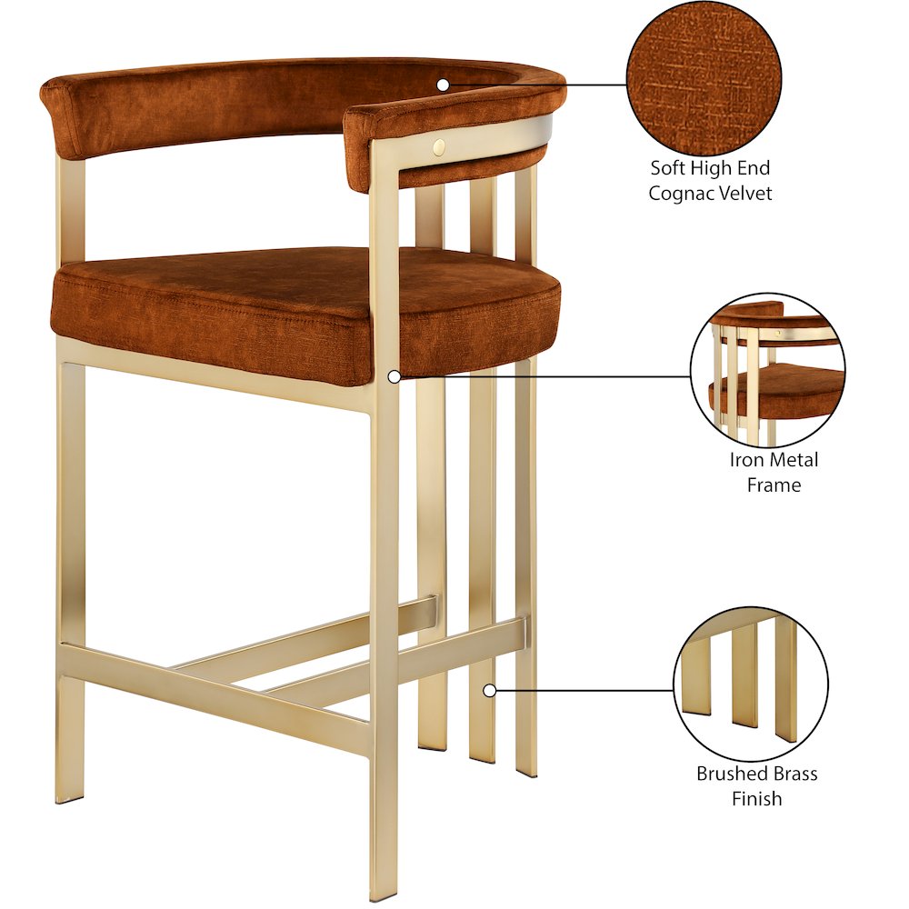 Marcello Cognac Velvet Counter Stool, Set of 2
