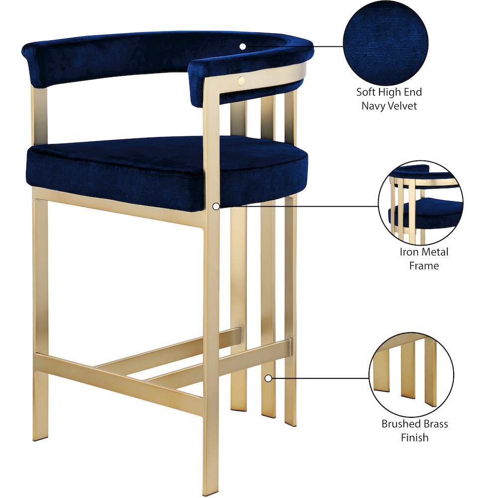 Marcello Navy Velvet Counter Stool, Set of 2