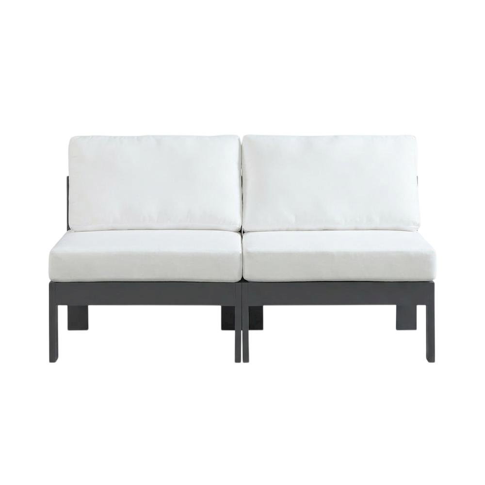 White Fabric Outdoor Patio Modular Sofa, Contemporary Style, Cushioned Seat