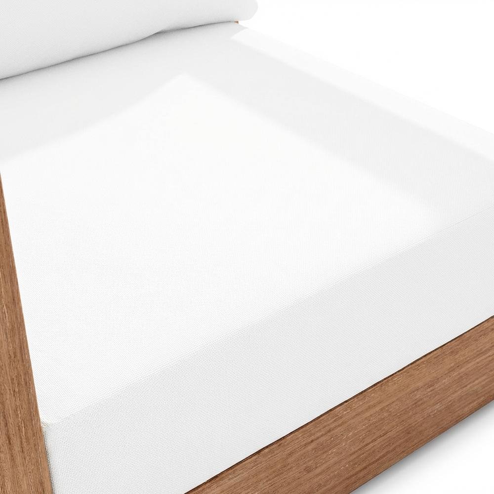 Contemporary White Fabric Outdoor Chair With Pillow And Finish - Natural Teak