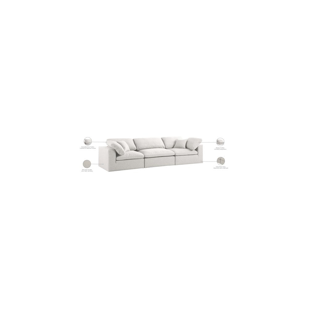 Serene Cream Linen Textured Fabric Deluxe Comfort Modular Sofa