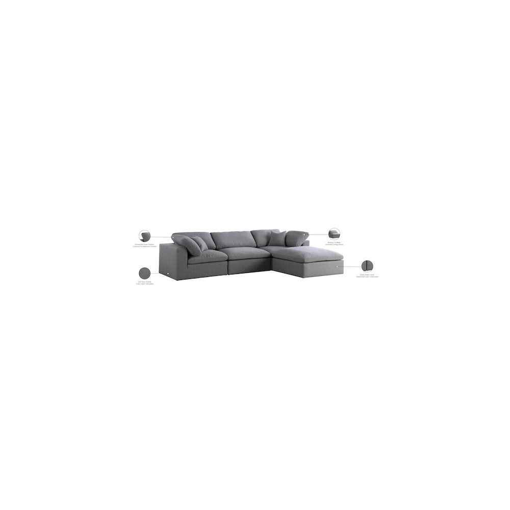 Serene Grey Linen Textured Fabric Deluxe Comfort Modular Sectional