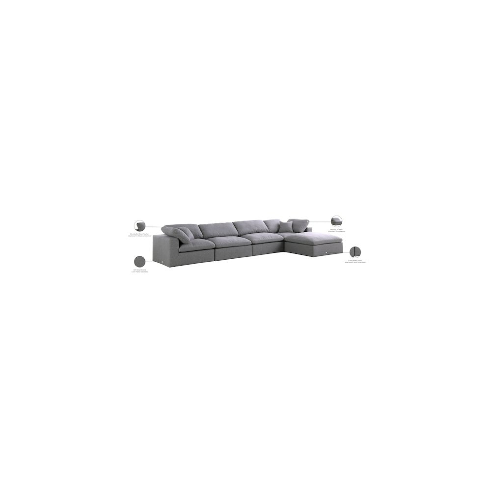 Serene Grey Linen Textured Fabric Deluxe Comfort Modular Sectional