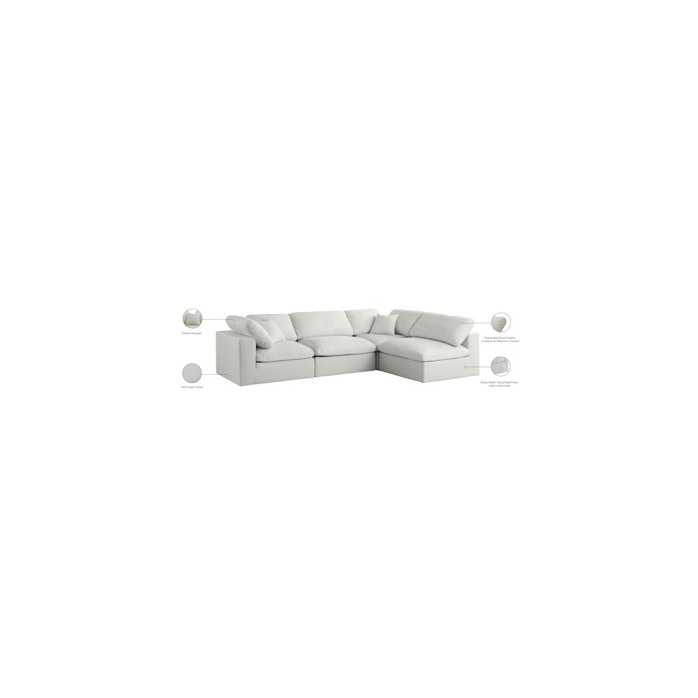 Plush Cream Velvet Standard Comfort Modular Sectional