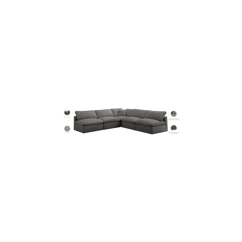 Plush Grey Velvet Standard Comfort Modular Sectional