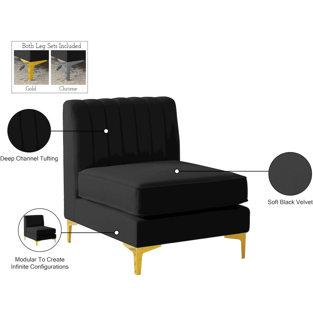 Alina Black Velvet Armless Chair