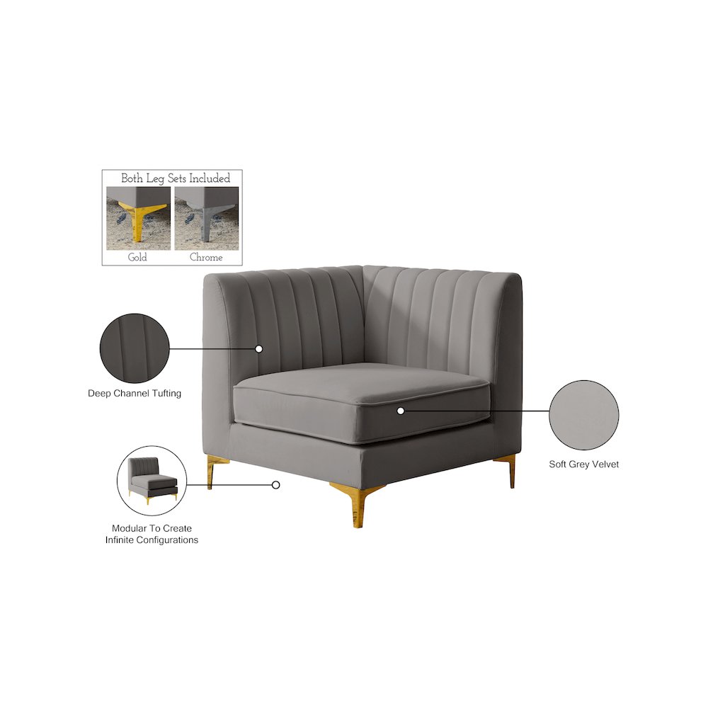 Alina Grey Velvet Corner Chair