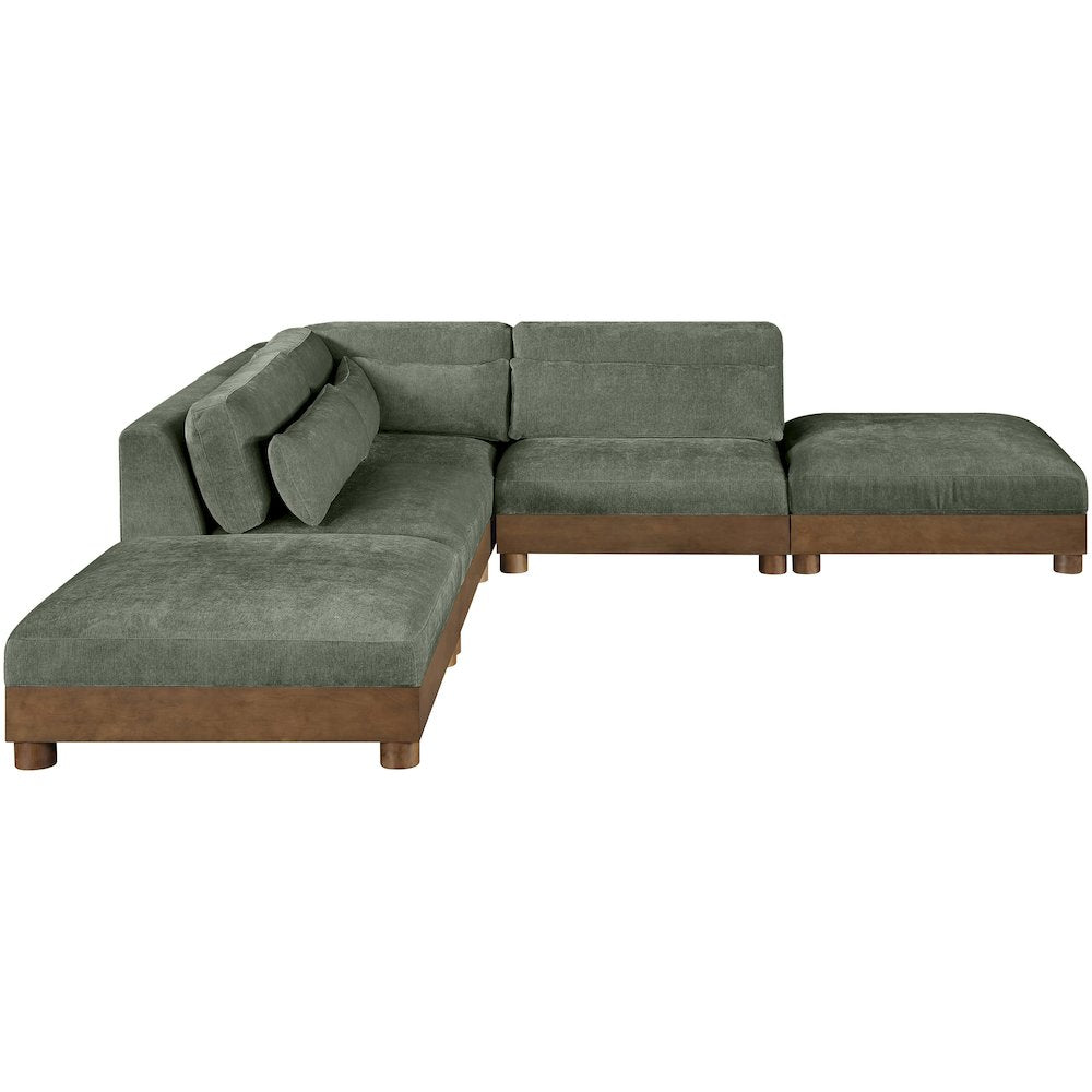 Turin 120" Green Chenille Fabric Upholstered 5pc. Modular Sectional