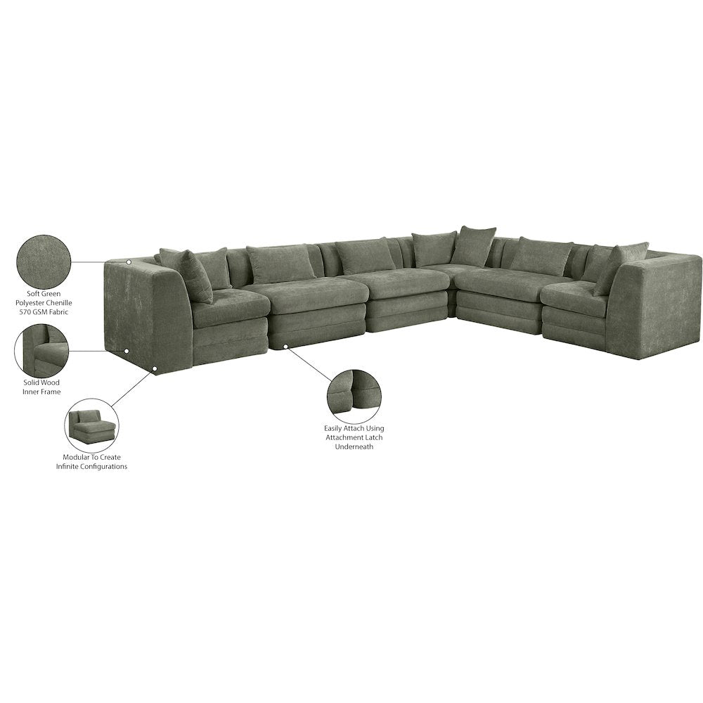 Stellar 152" Green Chenille Fabric Upholstered 6Pc. Modular Sectional