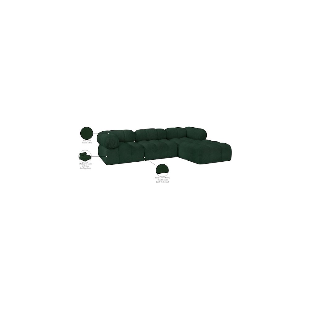 Ames Green Boucle Fabric Modular Sectional