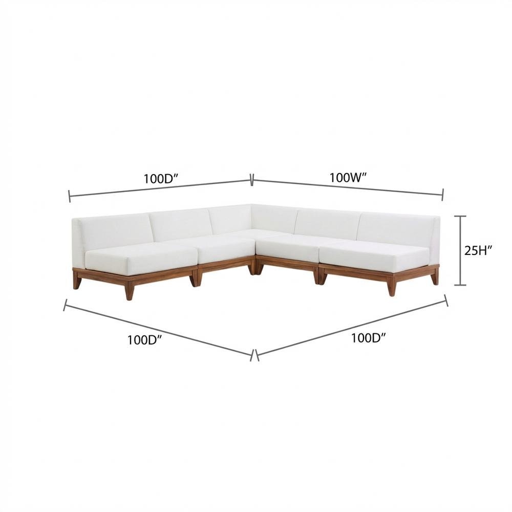 White Fabric Outdoor Patio Modular Sectional With Acacia Wood Finish