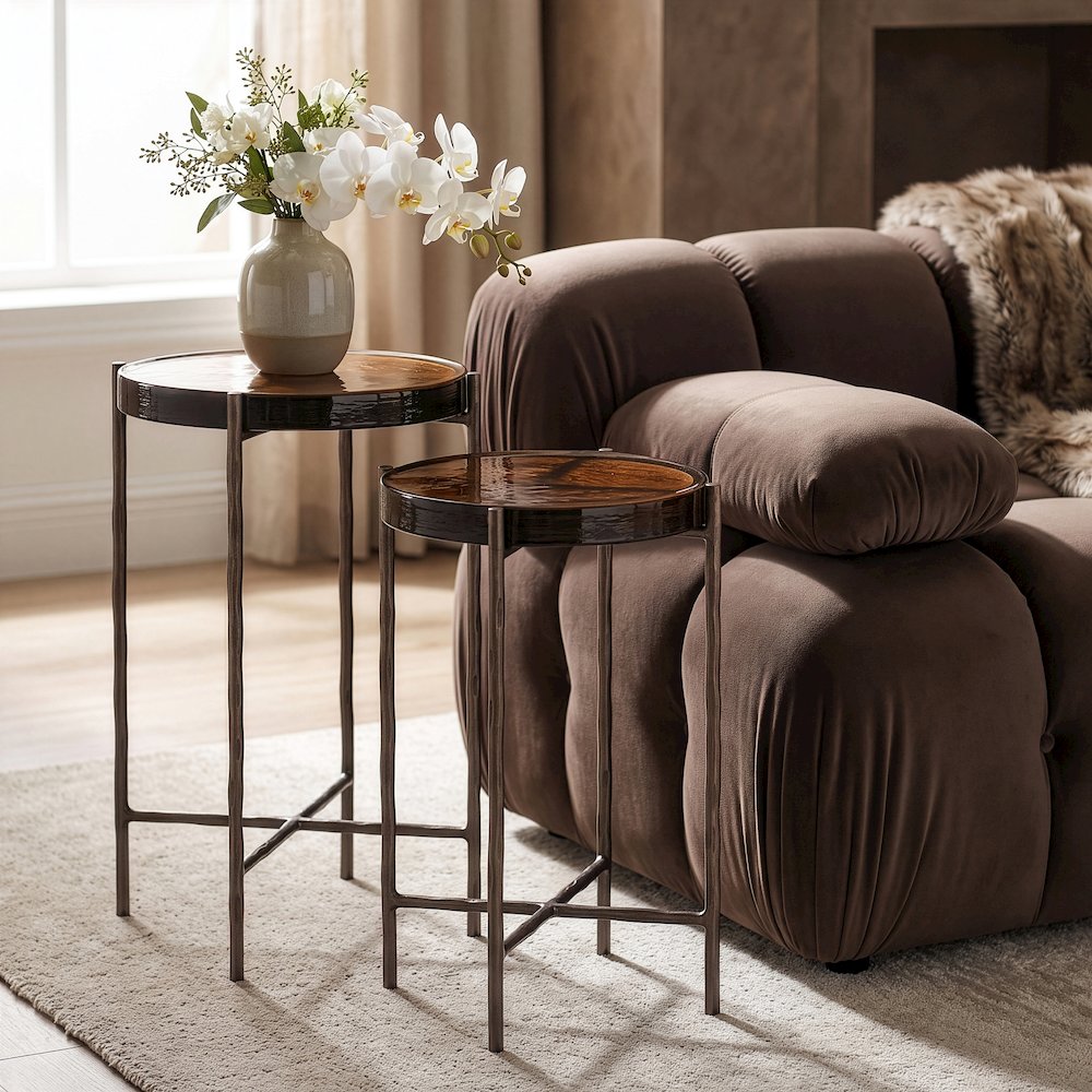 Vetra Bronze Recycled Glass Top And Iron Base Bunching End Table
