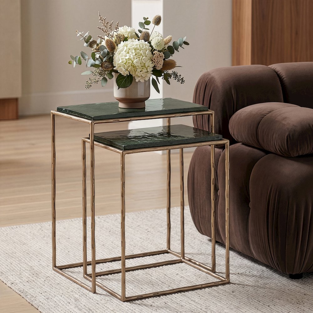 Calida Brass Recycled Glass Top And Iron Base Nesting End Table