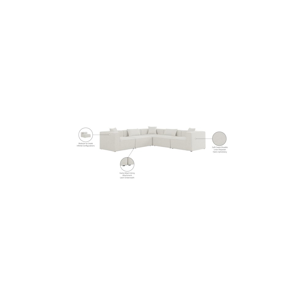 Cube Cream Durable Linen Textured Modular Sectional