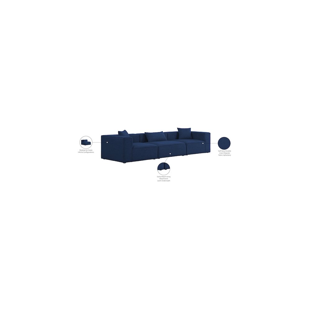 Cube Navy Durable Linen Textured Modular Sofa