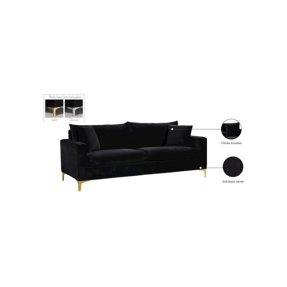 Naomi Black Velvet Sofa