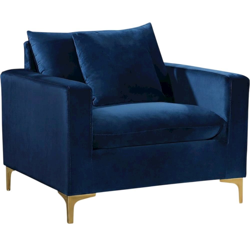 Velvet Accent Chair with Pillow, Comfy Armchair, Navy Velvet