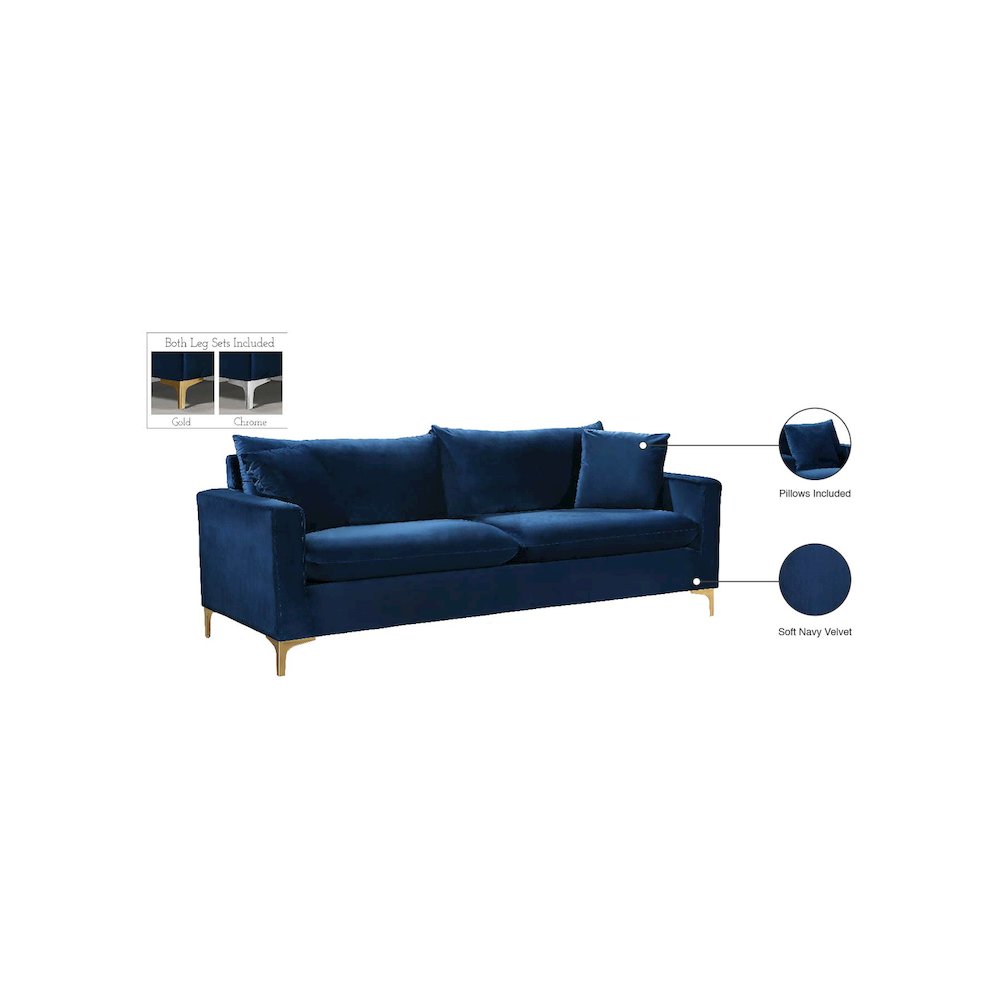 Naomi Navy Velvet Sofa