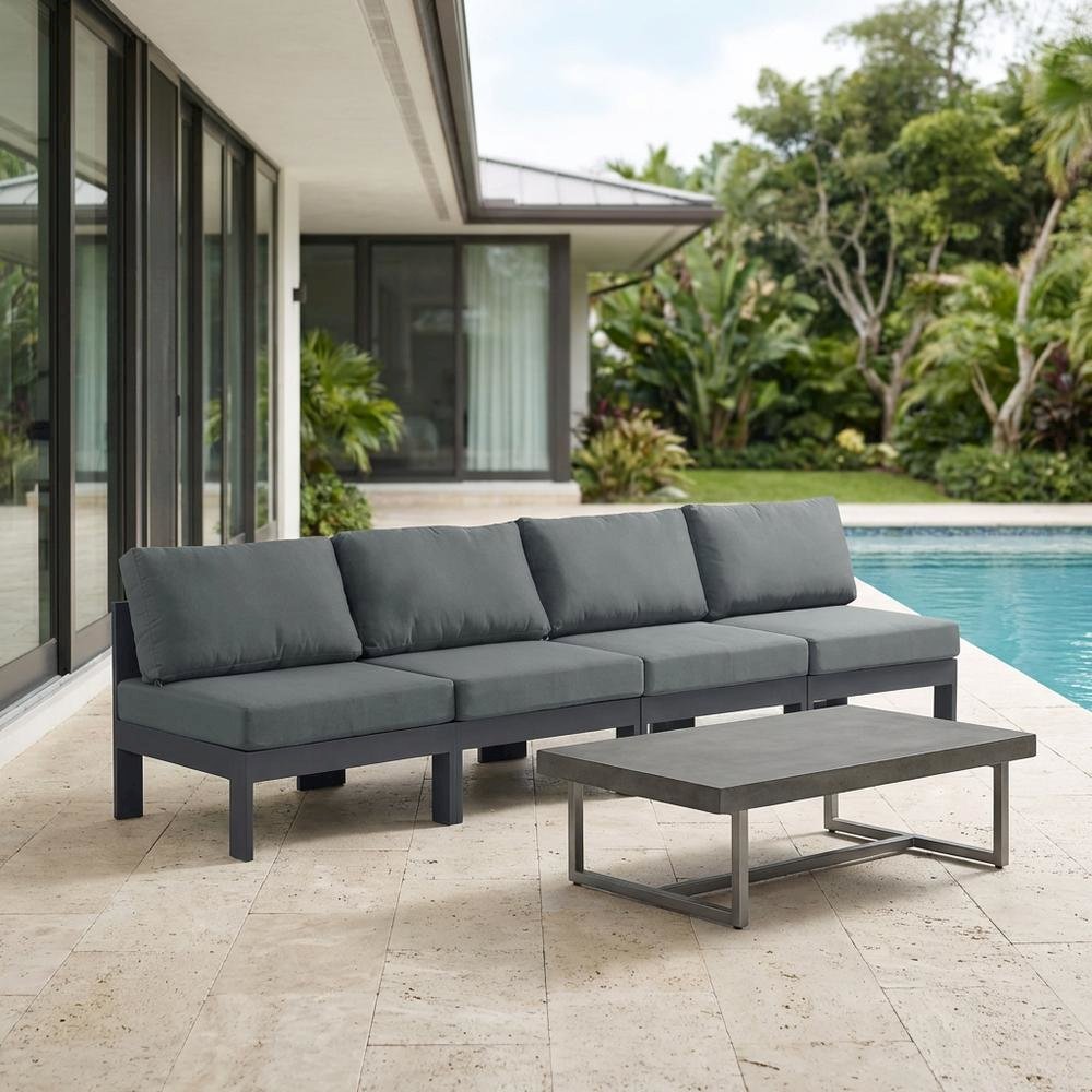 Gray Fabric Outdoor Modular Sofa With Contemporary Style And Comfortable Back