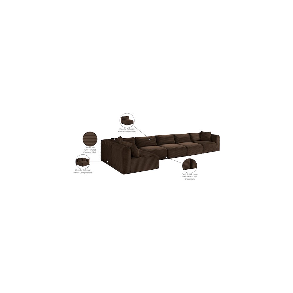Shaggy Brown Corduroy Performance Fabric Modular Sectional