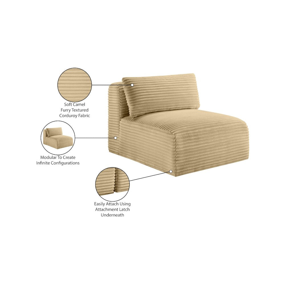 Shaggy Camel Corduroy Performance Fabric Armless Chair