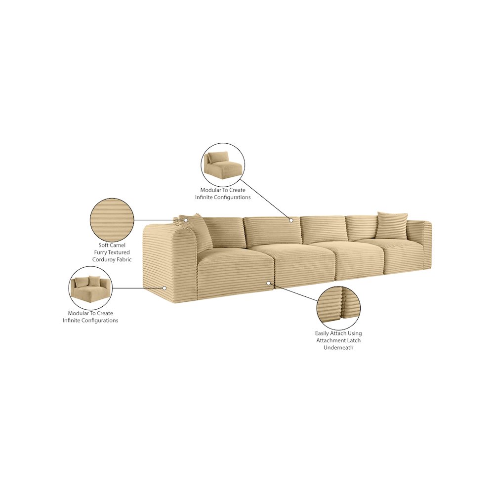Shaggy Camel Corduroy Performance Fabric Modular Sofa