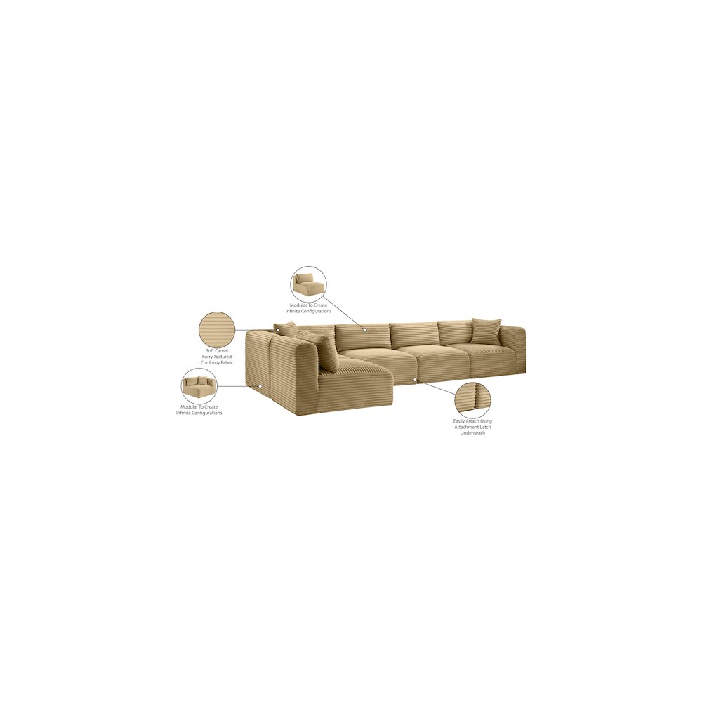 Shaggy Camel Corduroy Performance Fabric Modular Sectional