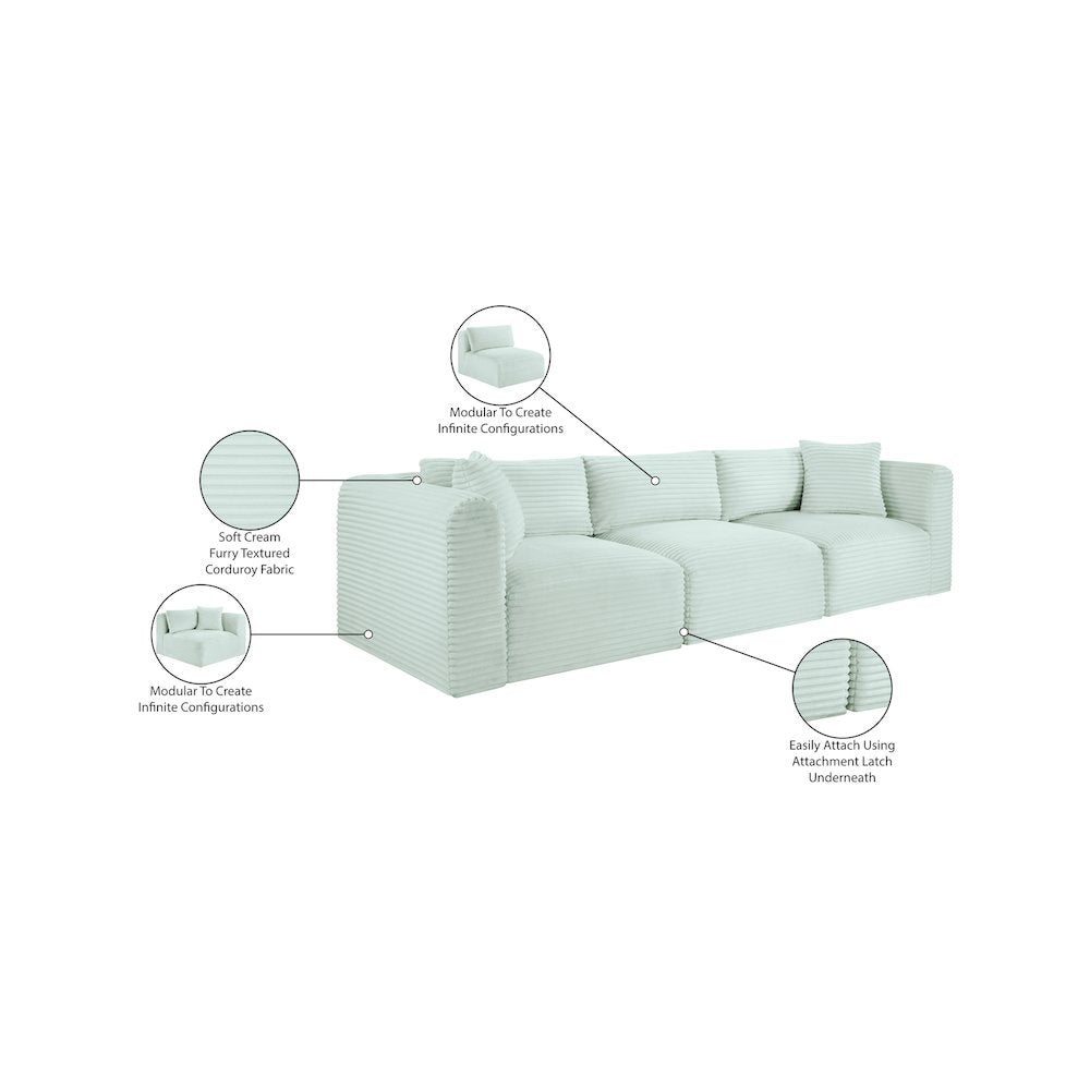 Shaggy Mint Corduroy Performance Fabric Modular Sofa