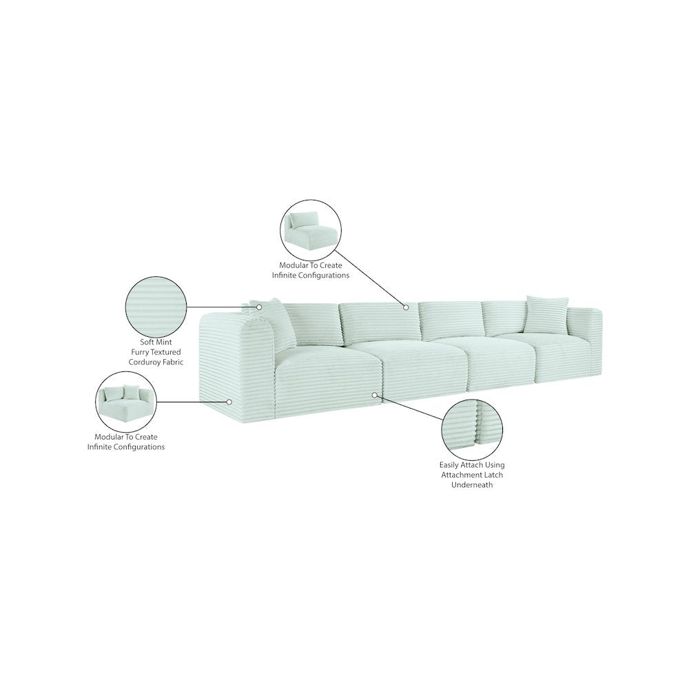 Shaggy Mint Corduroy Performance Fabric Modular Sofa