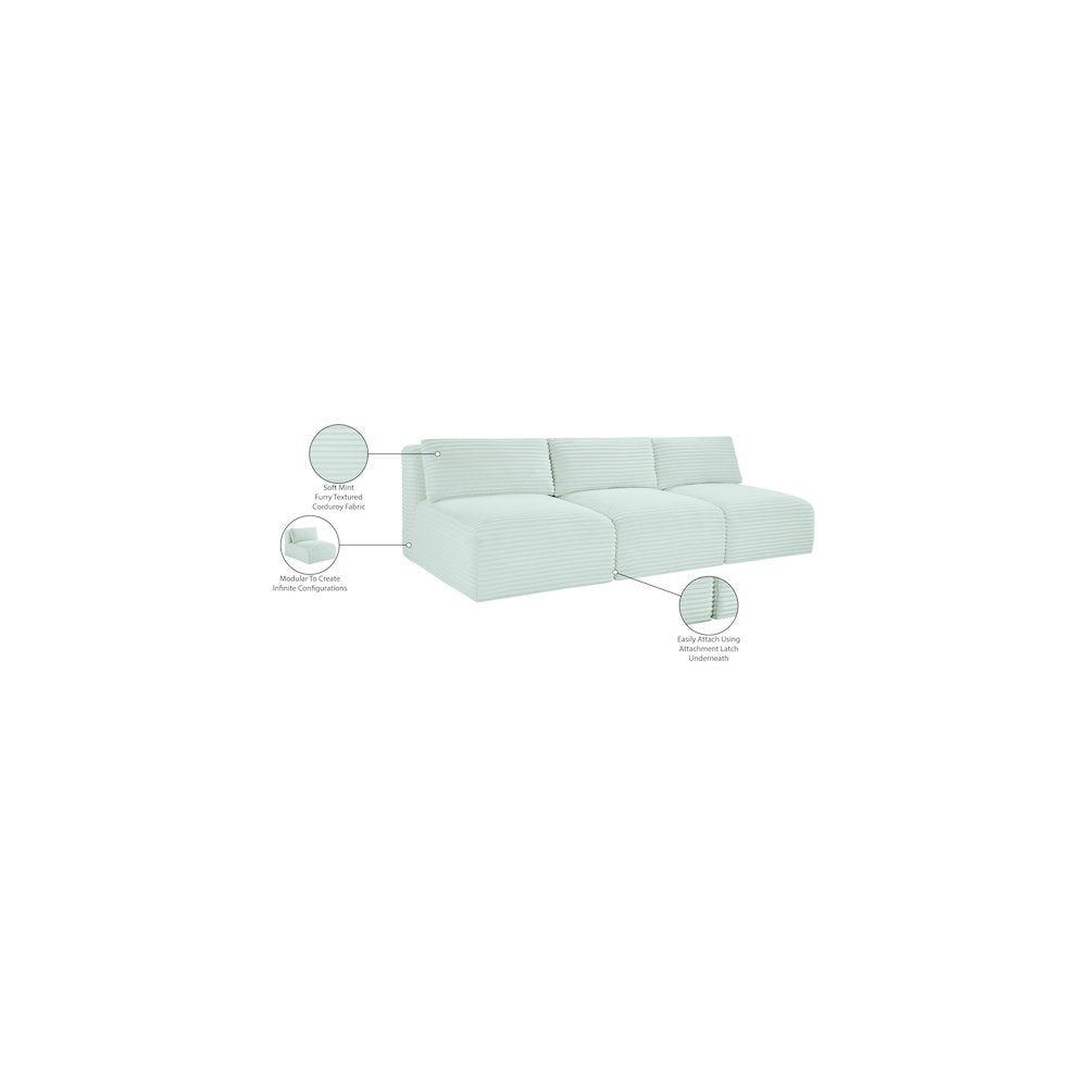 Shaggy Mint Corduroy Performance Fabric Modular Sofa