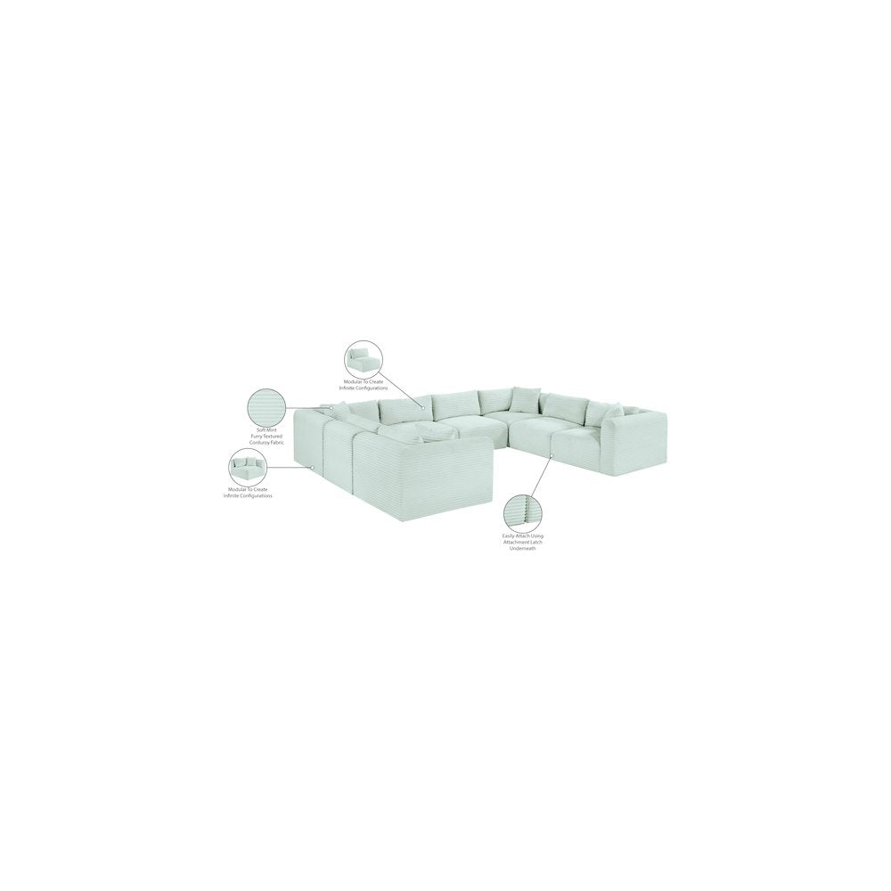 Shaggy Mint Corduroy Performance Fabric Modular Sectional