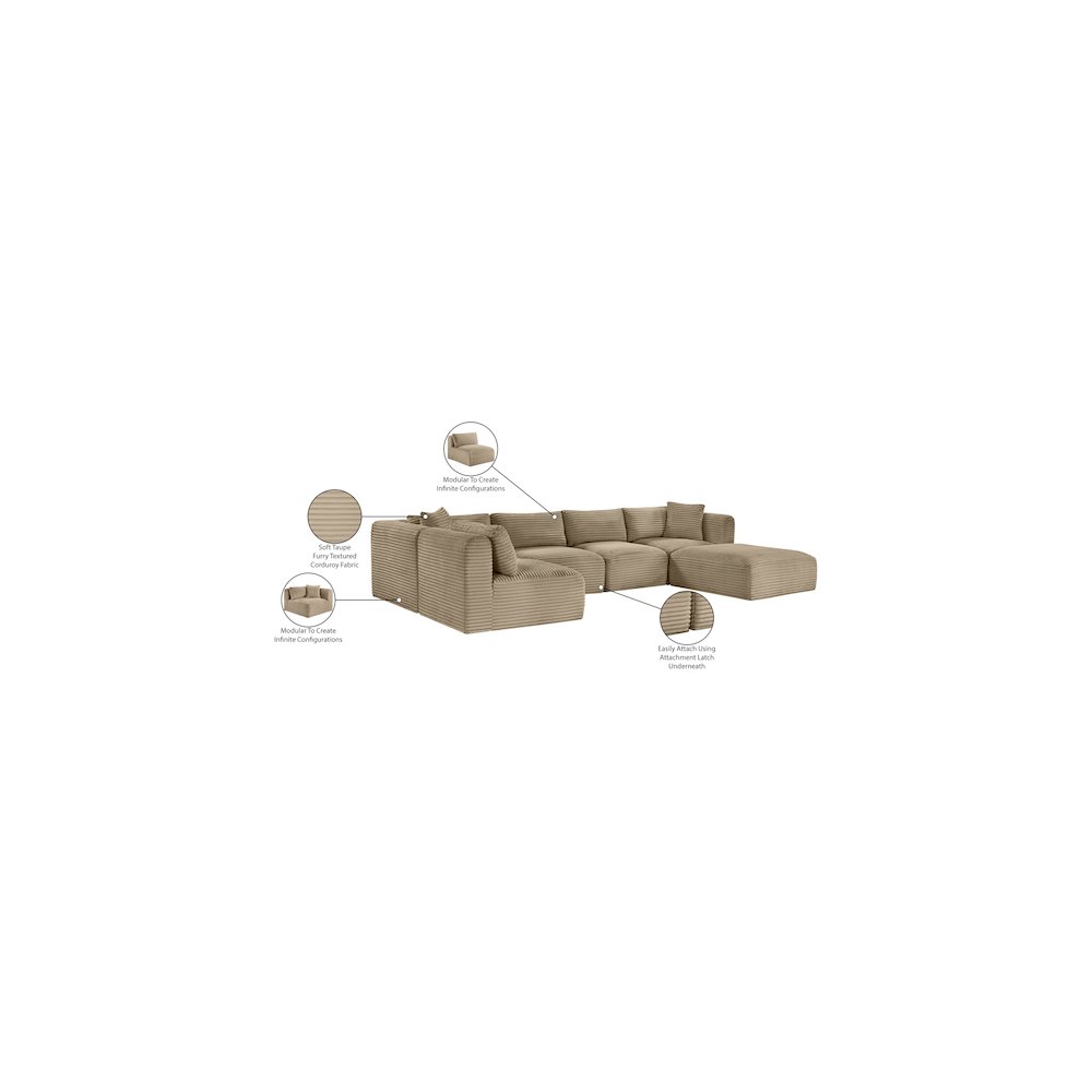 Shaggy Taupe Corduroy Performance Fabric Modular Sectional