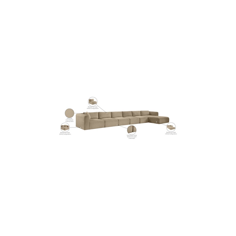 Shaggy Taupe Corduroy Performance Fabric Modular Sectional