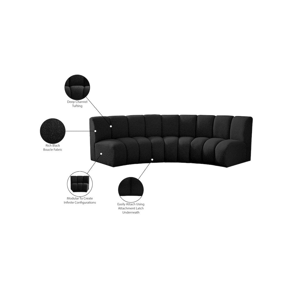 Infinity Black Boucle Fabric 3pc. Modular Sectional