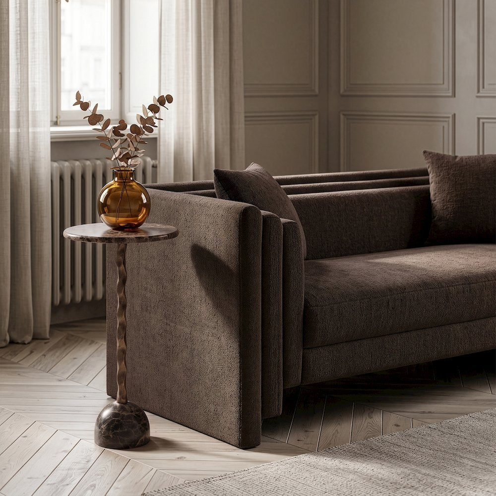 Helix Brown Genuine Marble Top And Aluminum Base End / Side Table