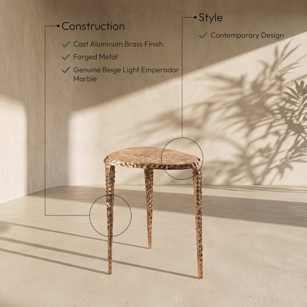 Gild Beige Genuine Marble Top And Aluminum Base End / Side Table