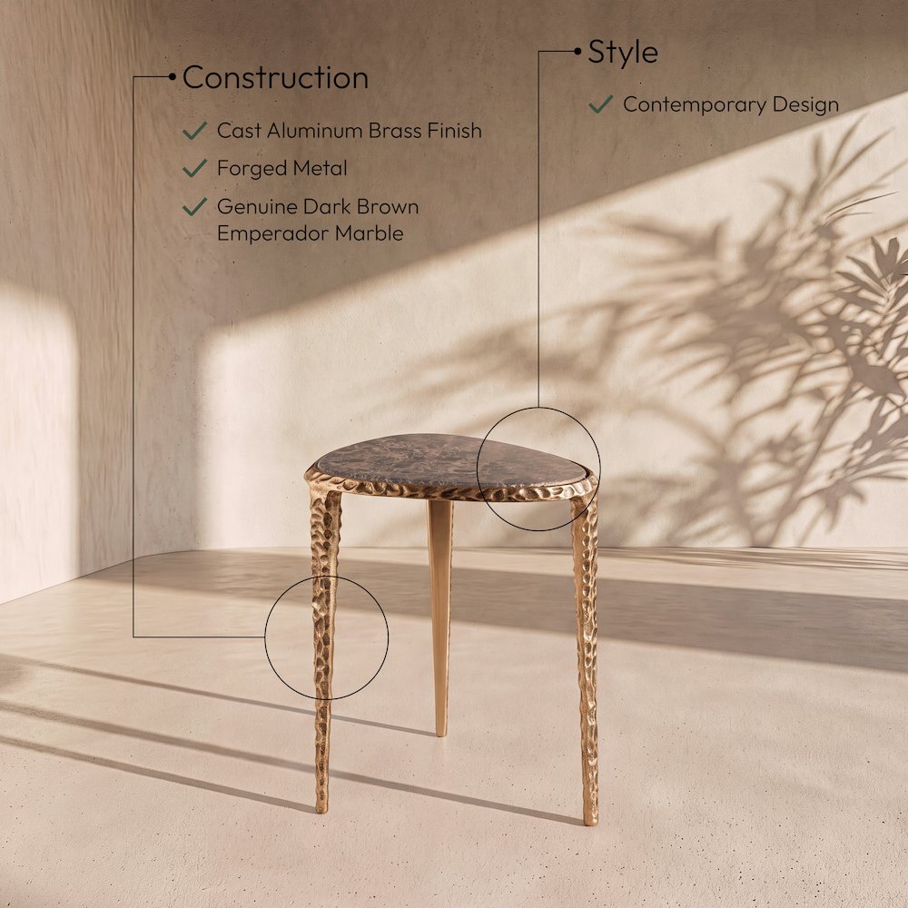 Gild Brown Genuine Marble Top And Aluminum Base End / Side Table