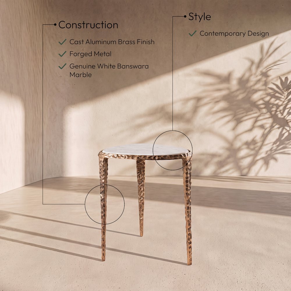 Gild White Genuine Marble Top And Aluminum Base End / Side Table