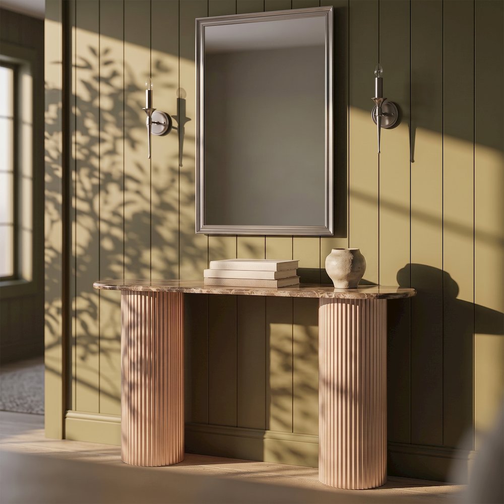Cindra Brown Genuine Marble Top And Iron Base Console Table